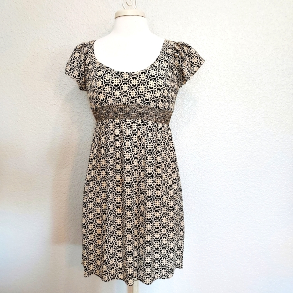 Corey Lynn Calter 100% Silk Black & Cream Brocade Print Dress Size 0